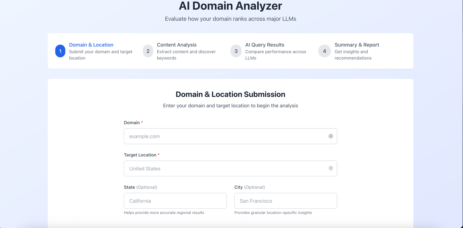 AI Domain Analyzer interface